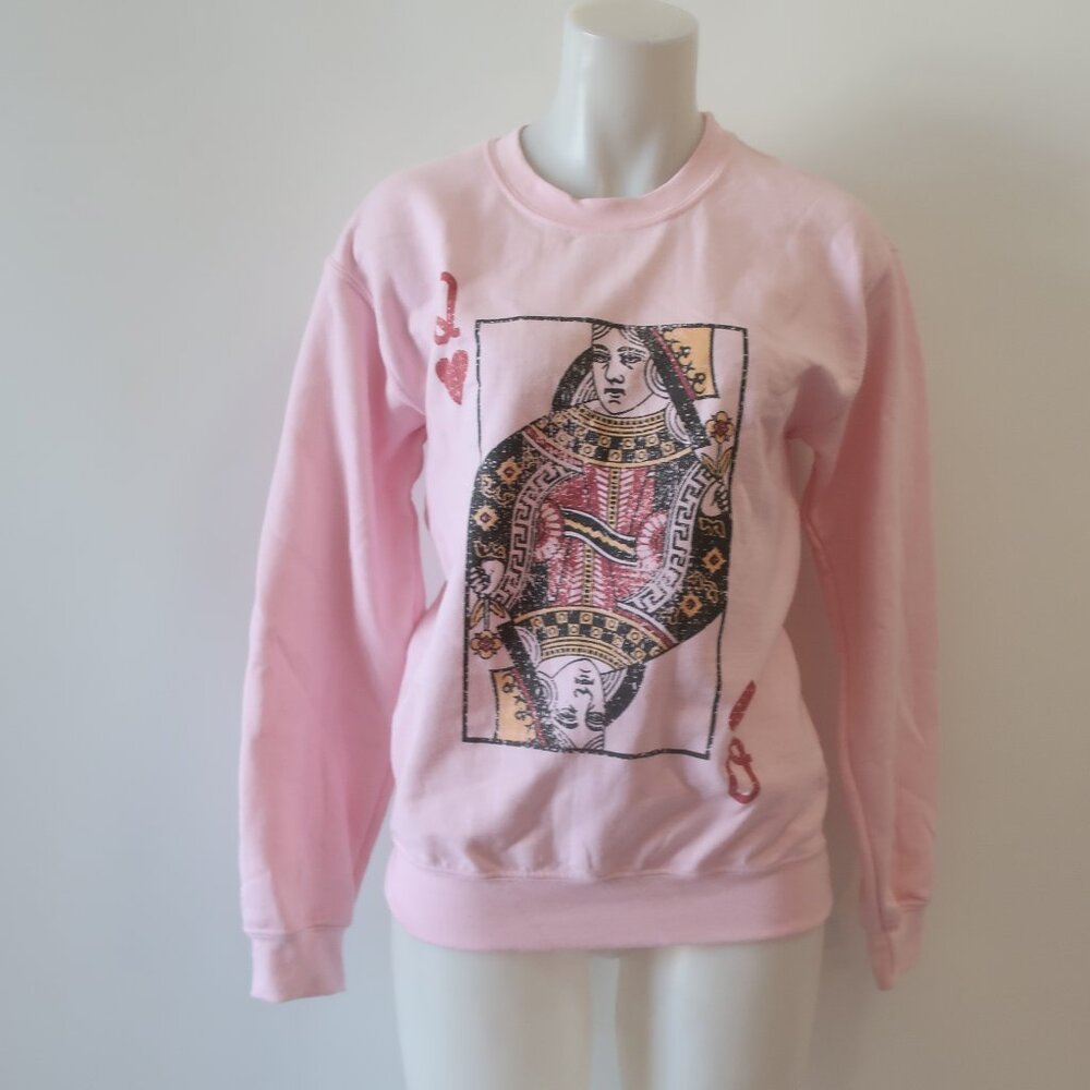 NWT Tina Demel Pink Queen Of Hearts Sweatshirt Sz S